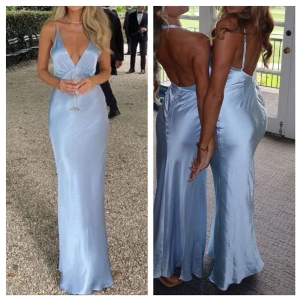 LOVERS + FRIENDS BABY BLUE ALANI SATIN MAXI GOWN M